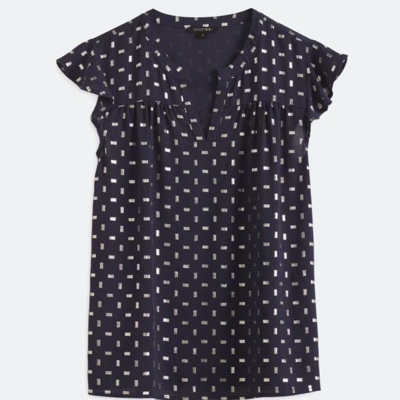 Papermoon navy flutter top with metallic gold accents. - Picture 1 of 7